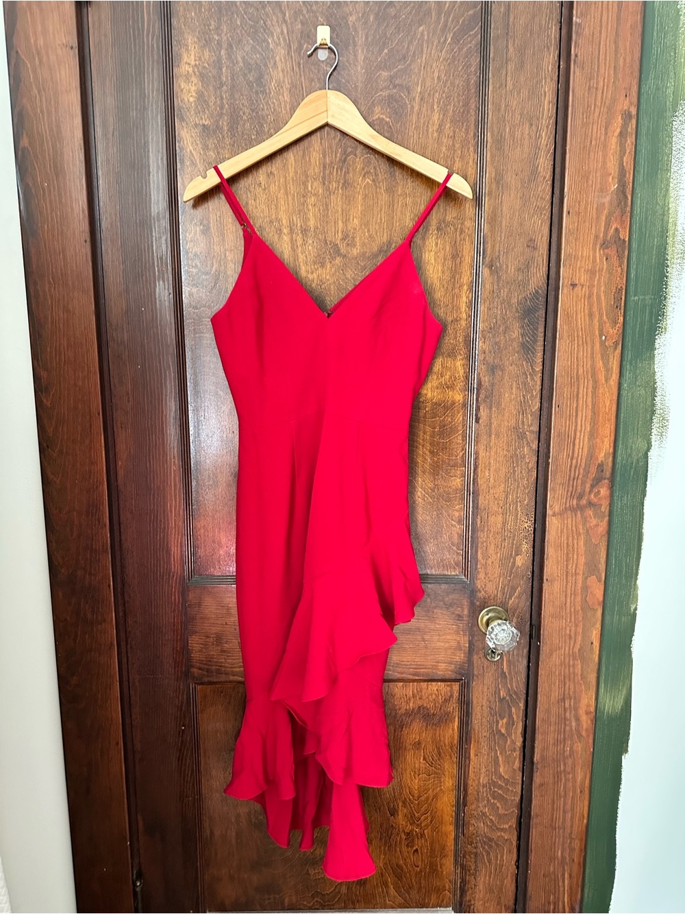 [dress the population] wendy high low dress in garnet